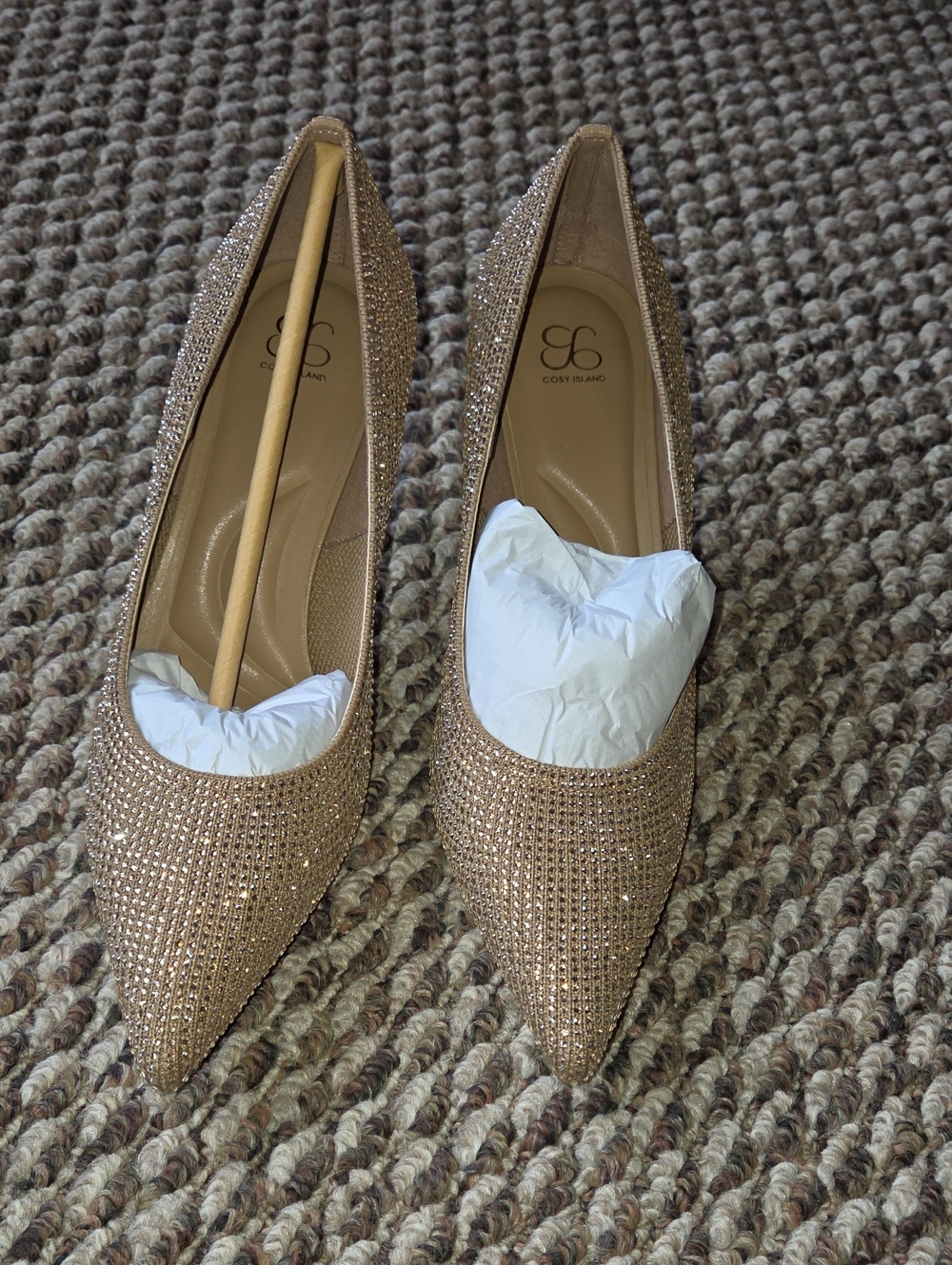 Women's Embellished Pointed Toe Flats in Rose Gold